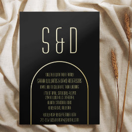 Minimalistische Schwarz-Golden-Arch-Hochzeit Folieneinladung