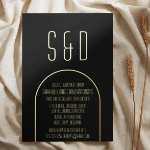 Minimalistische Schwarz-Golden-Arch-Hochzeit Folieneinladung