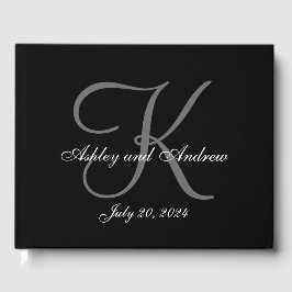 Minimalistische Schwarz-Grau-Monogramm-Hochzeit Gästebuch