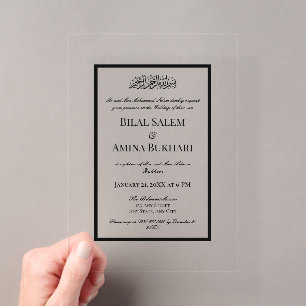 Minimalistische Schwarz-Islamische Hochzeit Acryleinladungen