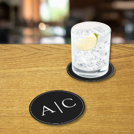 Minimalistische Schwarz-Monogramm-Hochzeit Runder Pappuntersetzer