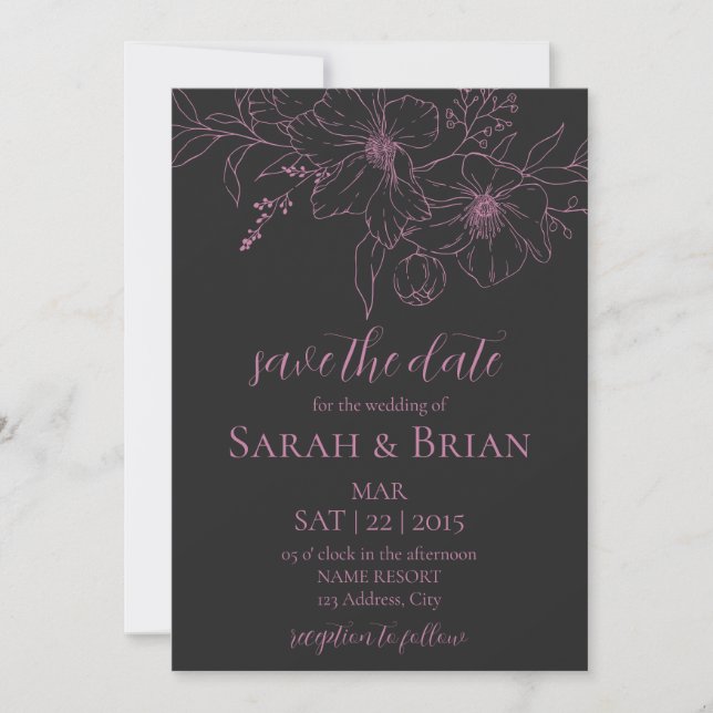 Minimalistische Schwarz-Rosa-Hochzeit speichert da Save The Date (Vorderseite)