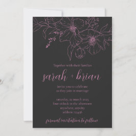 Minimalistische Schwarz-Rosa-Hochzeitskarte Einladung