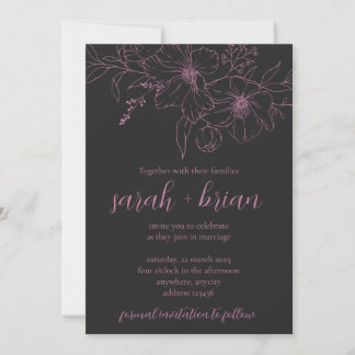 Minimalistische Schwarz-Rosa-Hochzeitskarte Einladung