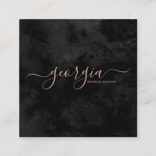 Minimalistische Schwarz-Rose-Gold-Signatur Quadratische Visitenkarte