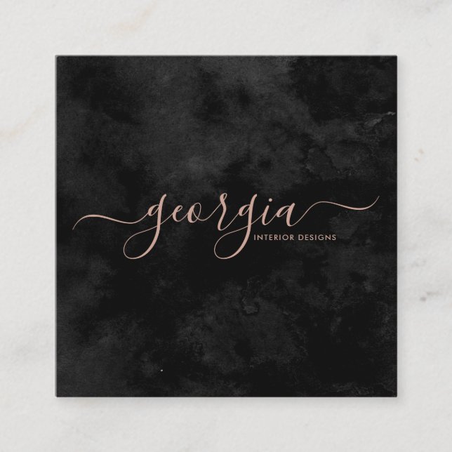 Minimalistische Schwarz-Rose-Gold-Signatur Quadratische Visitenkarte (Vorderseite)