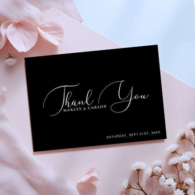 Minimalistische Schwarz-Script-Hochzeit Dankeskarte (Von Creator hochgeladen)