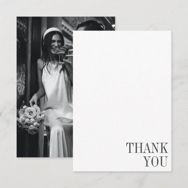 Minimalistische Schwarz-Typografie-Foto-Hochzeit  Dankeskarte (Vorne/Hinten)