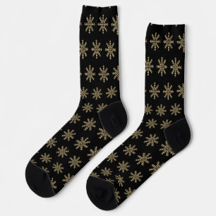 Minimalistische Schwarz- und Goldschneeflocken Wei Socken