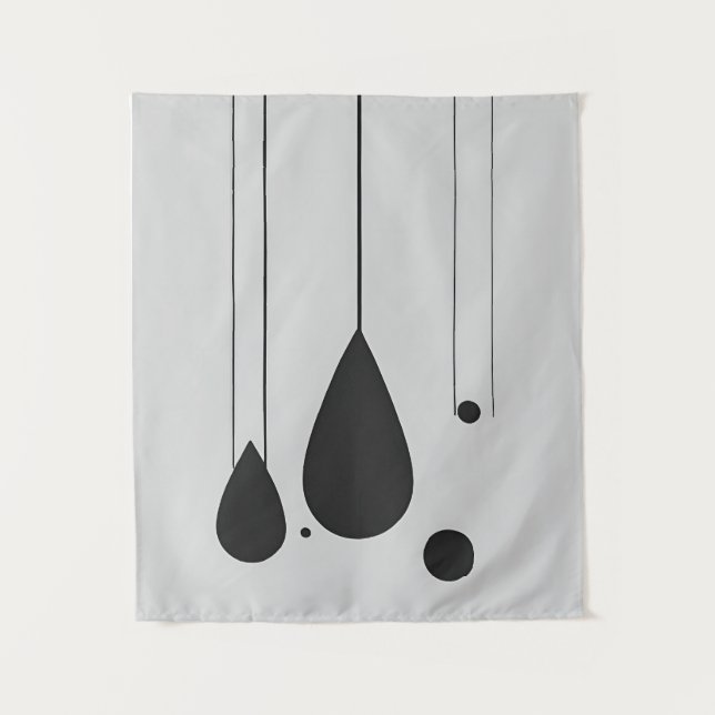 Minimalistische Schwarz-Weiß-Abstrakte Mauer Kunst Wandteppich (Vorderseite)