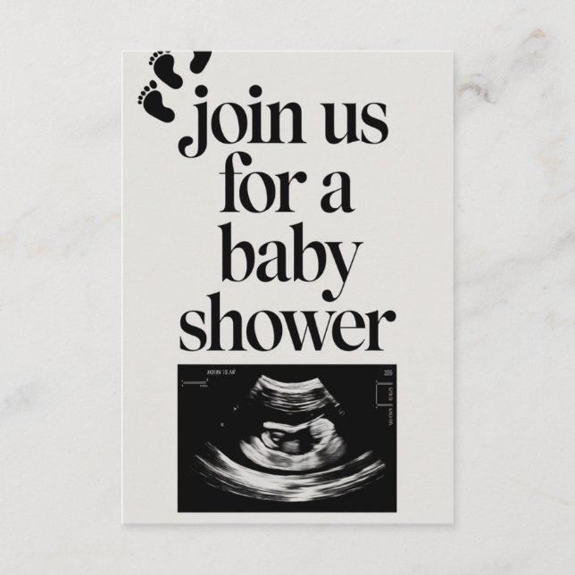Minimalistische Schwarz-Weiß-Babydusche - Einladun Begleitkarte (Vorderseite)
