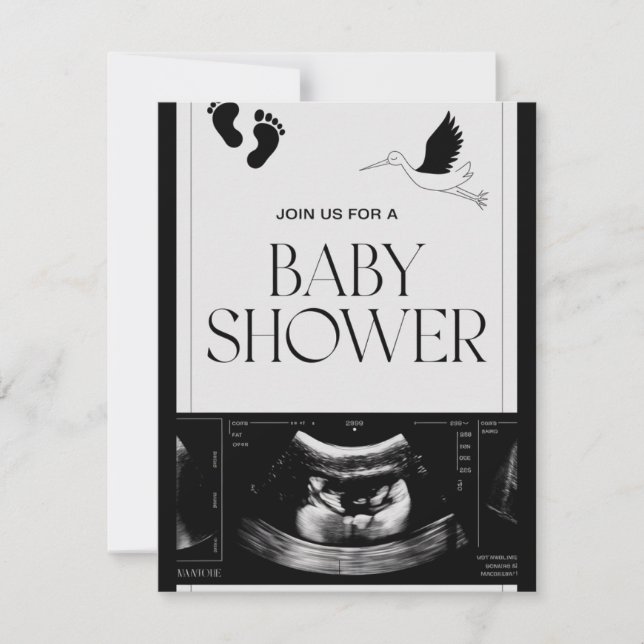 Minimalistische Schwarz-Weiß-Babydusche - Einladun Einladung (Vorderseite)
