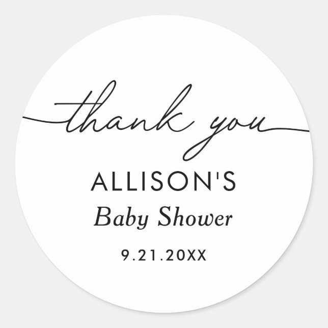 Minimalistische Schwarz-Weiß-Babydusche Runder Aufkleber (Vorderseite)