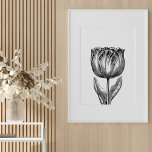 Minimalistische Schwarz-Weiß-Blume Zeichnend Poster<br><div class="desc">Diese moderne minimalistische botanische Illustration zeigt eine Vintage,  in Schwarz und Weiß zeichnend Tulpe.</div>
