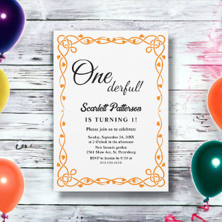 Minimalistische Schwarz-Weiß-Blüte 1. Geburtstag Einladung