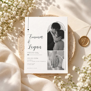 Minimalistische Schwarz-Weiß-Bogen-Hochzeit mit zw Einladung