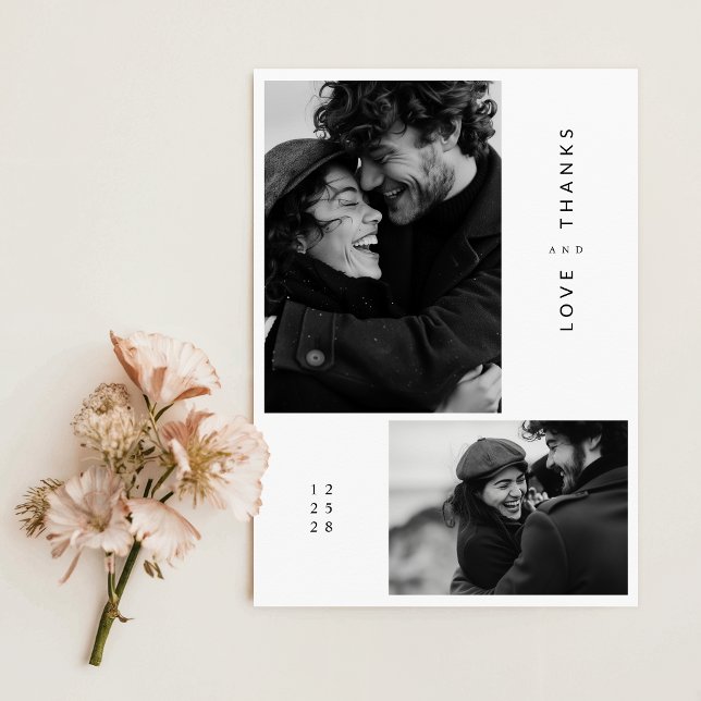 Minimalistische Schwarz-Weiß-Foto-Hochzeit Dankeskarte (Von Creator hochgeladen)