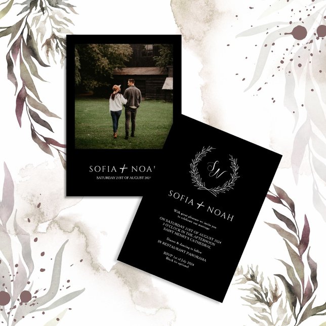 Minimalistische Schwarz-Weiß-Foto-Hochzeit Einladung (Von Creator hochgeladen)