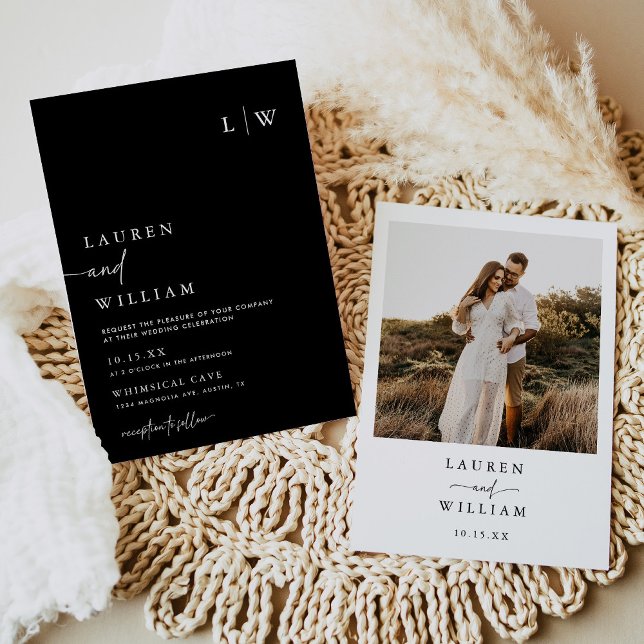 Minimalistische Schwarz-Weiß-Foto-Hochzeit Einladung (Von Creator hochgeladen)