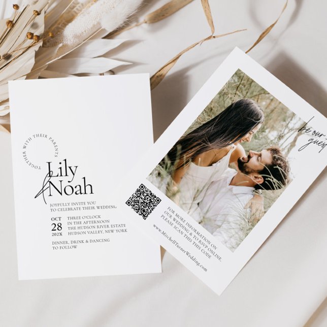 Minimalistische Schwarz-Weiß-Foto-Hochzeit Einladung (Von Creator hochgeladen)