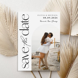 Minimalistische Schwarz-Weiß-Foto-Hochzeit Save The Date