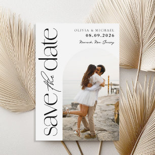 Minimalistische Schwarz-Weiß-Foto-Hochzeit Save The Date