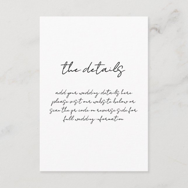 Minimalistische Schwarz-Weiß-Hochzeit Begleitkarte (Vorderseite)