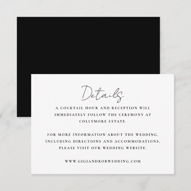 Minimalistische Schwarz-Weiß-Hochzeit Begleitkarte (Vorne/Hinten)
