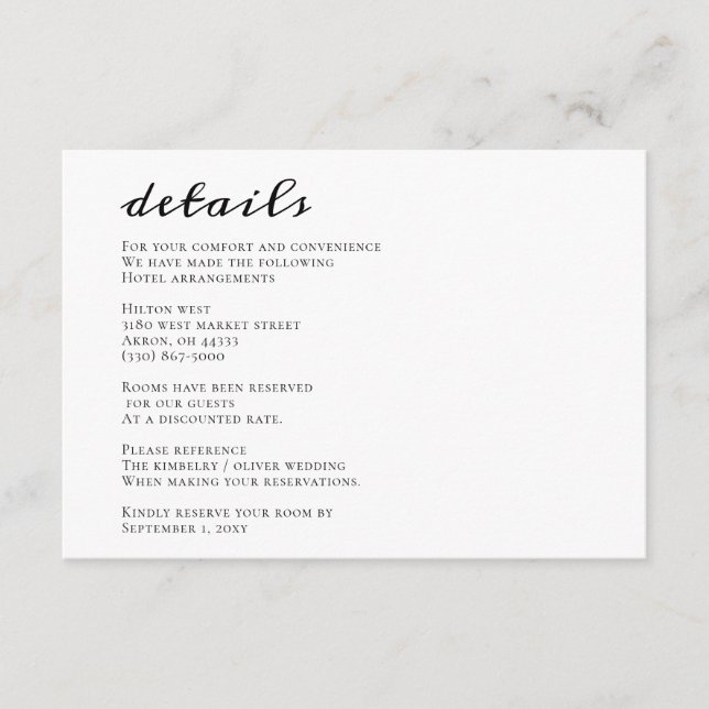 Minimalistische Schwarz-Weiß-Hochzeit Begleitkarte (Vorderseite)