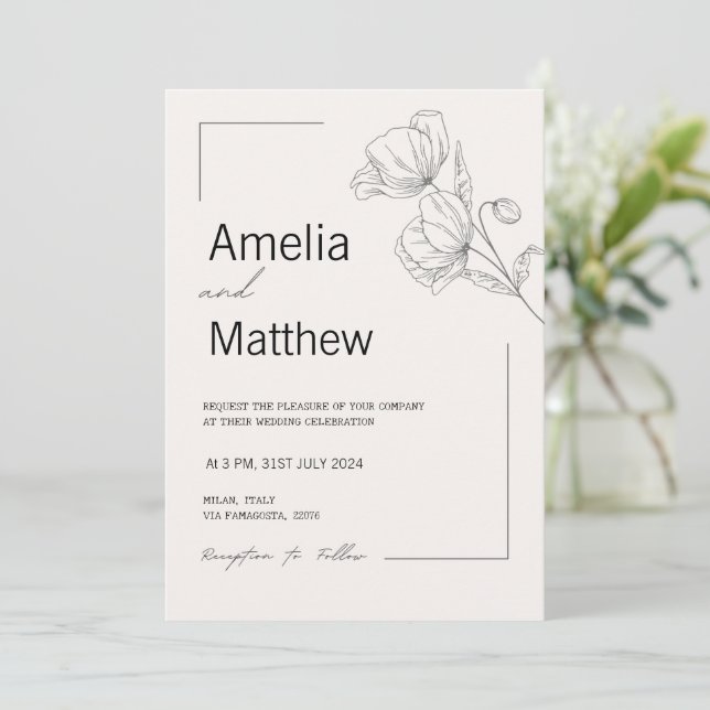 Minimalistische Schwarz-Weiß-Hochzeit Einladung (Stehend Vorderseite)