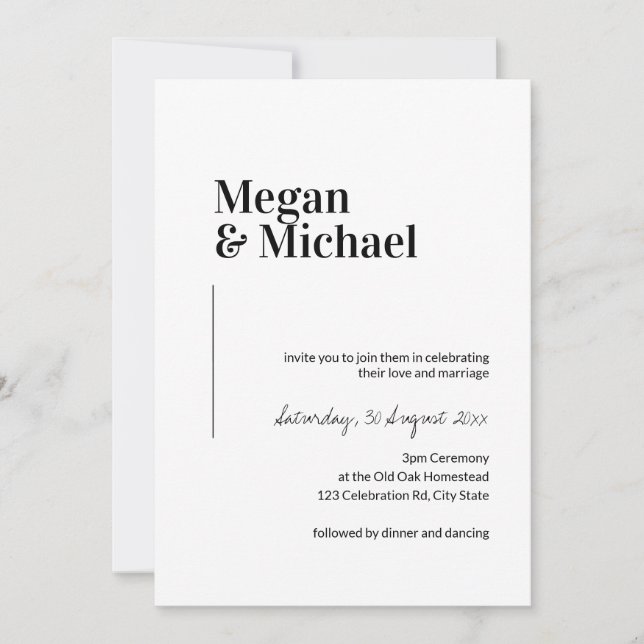 Minimalistische Schwarz-Weiß-Hochzeit Einladung (Vorderseite)