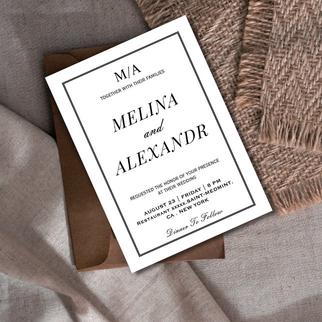 Minimalistische Schwarz-Weiß-Hochzeit Einladung (Von Creator hochgeladen)
