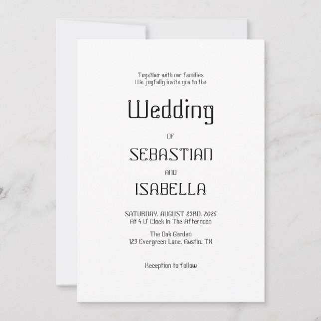Minimalistische Schwarz-Weiß-Hochzeit Einladung (Vorderseite)