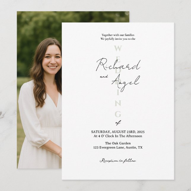 Minimalistische Schwarz-Weiß-Hochzeit Einladung (Vorne/Hinten)