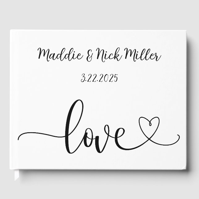 Minimalistische Schwarz-Weiß-Hochzeit Gästebuch (Vorderseite)