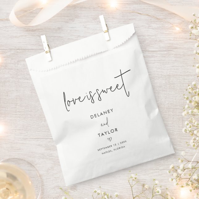 Minimalistische Schwarz-Weiß-Hochzeit-Leckerei Geschenktütchen (Ausgeschnitten)