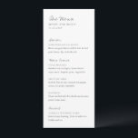 Minimalistische Schwarz-Weiß-Hochzeit Menükarte<br><div class="desc">Modernes Hochzeitsmenü mit einem einfachen und minimalen Layout mit Serif- und Script-Schriftart.</div>