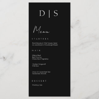 Minimalistische Schwarz-Weiß-Hochzeit Menükarte