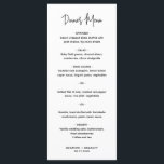Minimalistische Schwarz-Weiß-Hochzeit Menükarte<br><div class="desc">Modernes Hochzeitsmenü mit einem einfachen Design mit dem Header in einer eleganten Skripttypografie und Ihr Menü in einem minimalistischen Sans Serif Schriftart. Alle Designelemente sind schwarz und weiß. Dieses schicke Hochzeitsmenü passt gut zu jedem Hochzeitsstil.</div>