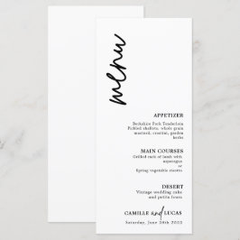 Minimalistische Schwarz-Weiß-Hochzeit Menükarte