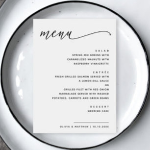 Minimalistische Schwarz-Weiß-Hochzeit   Moderne Sc Menükarte