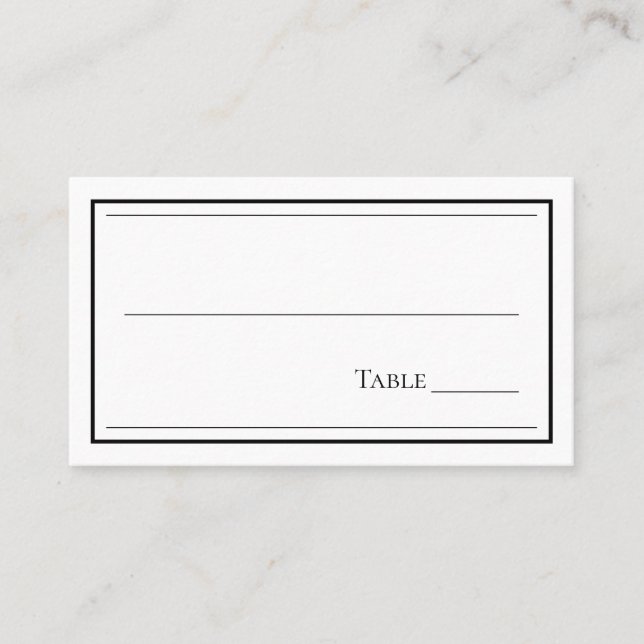 Minimalistische Schwarz-Weiß-Hochzeit Platzkarte (Vorderseite)