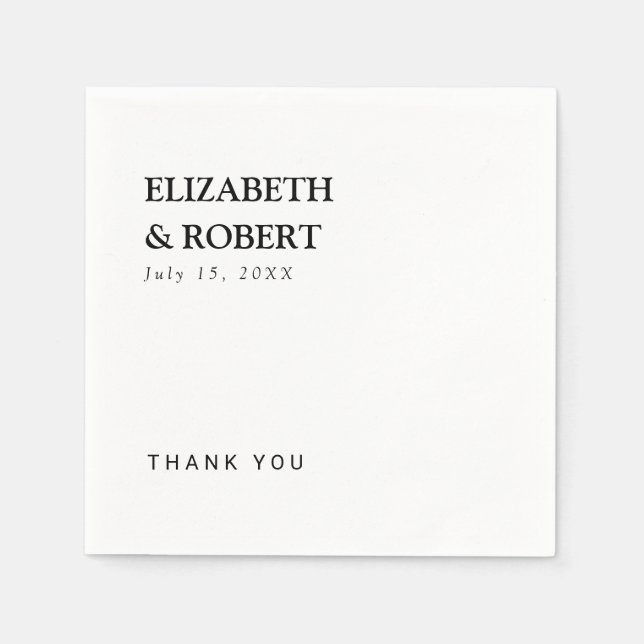 Minimalistische Schwarz-Weiß-Hochzeit Serviette (Vorderseite)