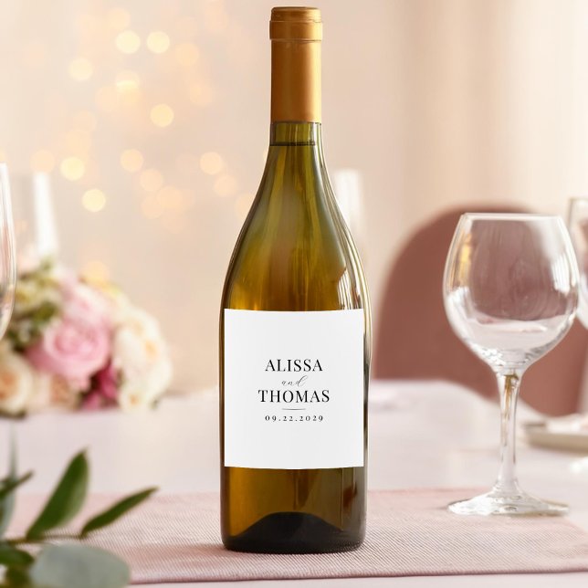 Minimalistische Schwarz-Weiß-Hochzeit Weinetikett (Von Creator hochgeladen)