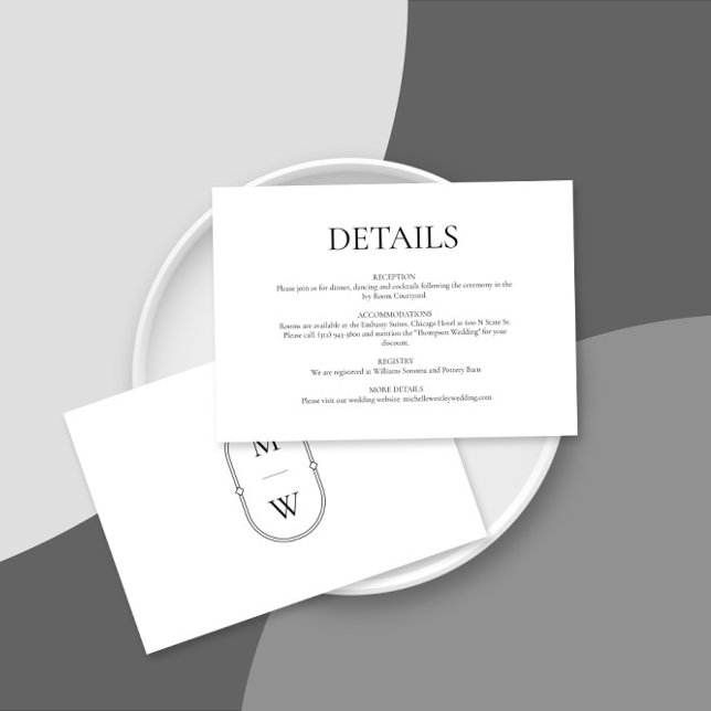 Minimalistische Schwarz-Weiß-Hochzeitsdetails Begleitkarte (Von Creator hochgeladen)