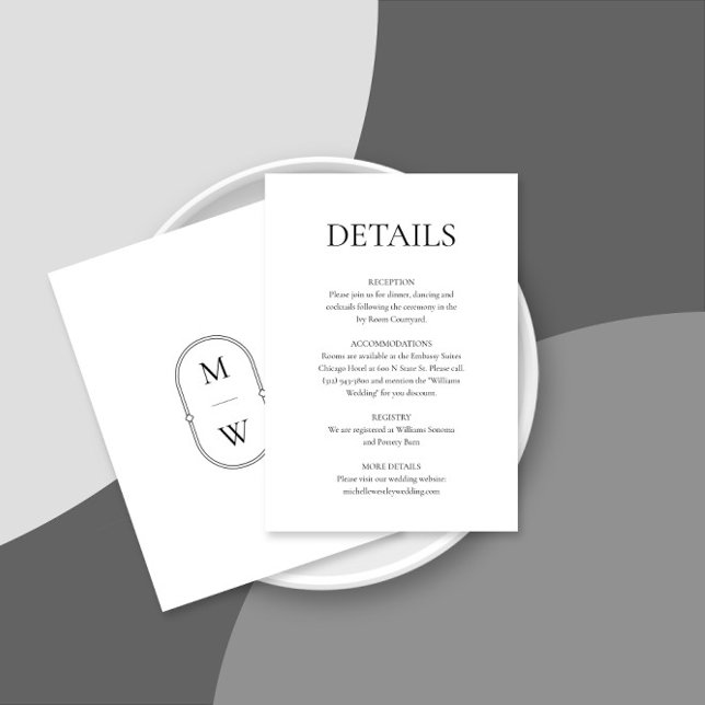 Minimalistische Schwarz-Weiß-Hochzeitsdetails Begleitkarte (Von Creator hochgeladen)