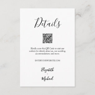 Minimalistische Schwarz-Weiß-Hochzeitsdetails QR-C Begleitkarte