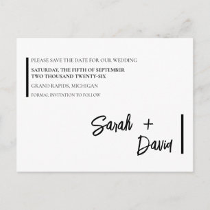 Minimalistische Schwarz-Weiß-Hochzeitseinladungska Postkarte