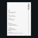Minimalistische Schwarz-Weiß-Hochzeitsgetränke 12x Menükarte<br><div class="desc">Minimalistische Speisekarte für Hochzeitsgetränke in Schwarz und Weiß. Ein modernes 12x18-Menü für Ihre Hochzeitsgetränke - Wein,  Bier,  Cocktails. Vollständig bearbeitbare und passende Artikel verfügbar.</div>