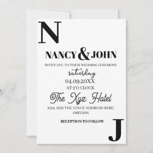 Minimalistische Schwarz-Weiß-Hochzeitsmonogramm Einladung